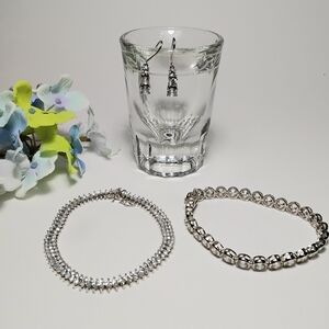 3 Piece Lot 925 Silver & CZ Bracelets & Earrings